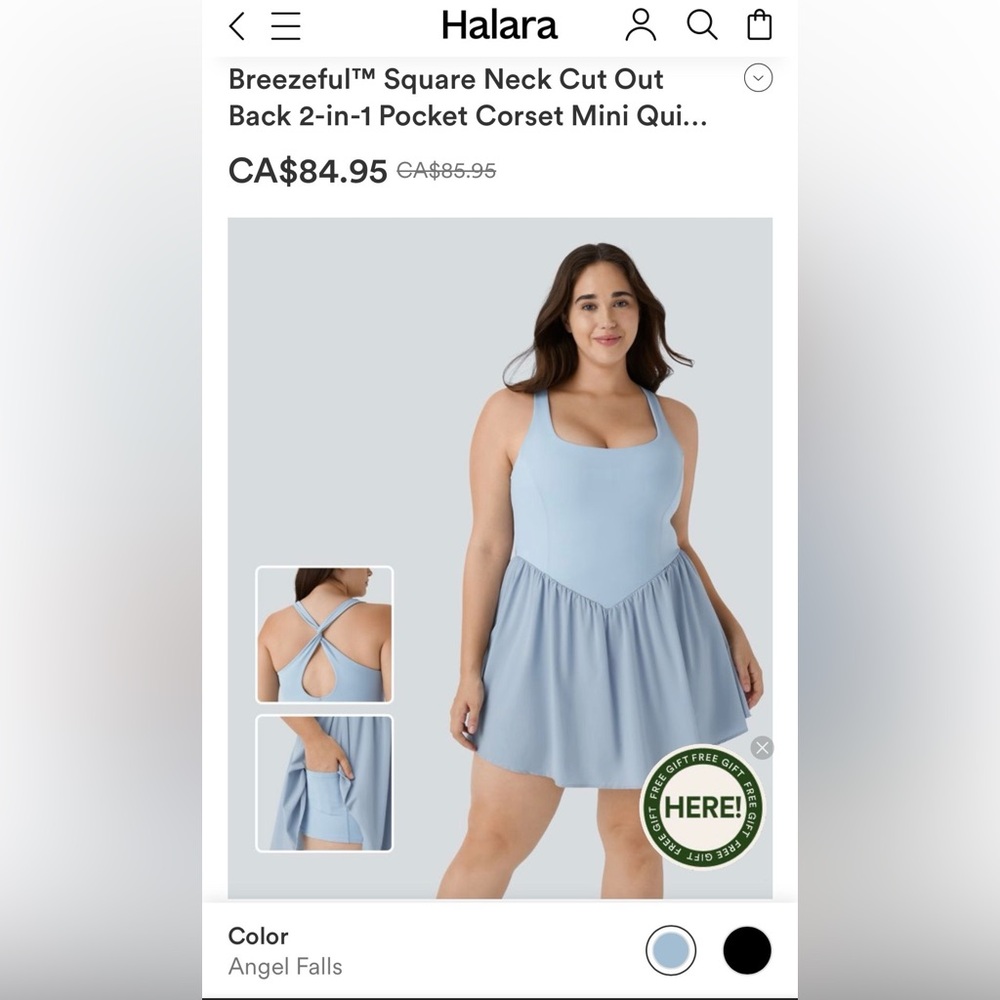 HALARA Light Blue Square Neck Dress